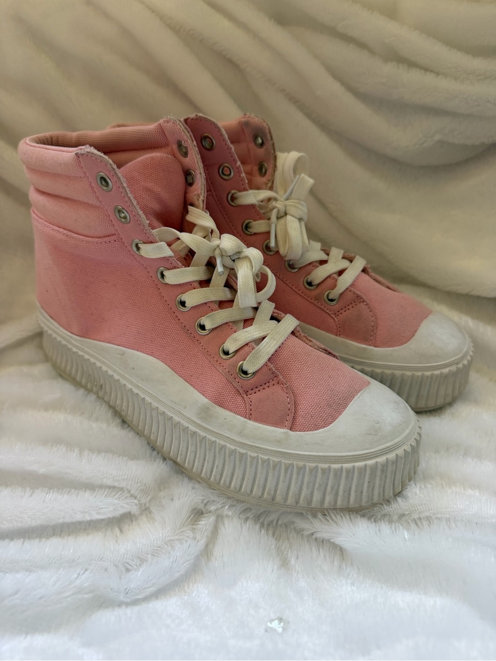 Shelp Gigi Pink High Top Platform Sneakers Size 10 Canvas Lace Up Casual Shoes